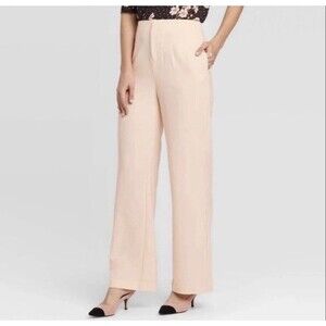 Women's Mid-Rise Silky Wide Leg Pull-On Pants - Who What Wear  Blush Pink 8 NWT